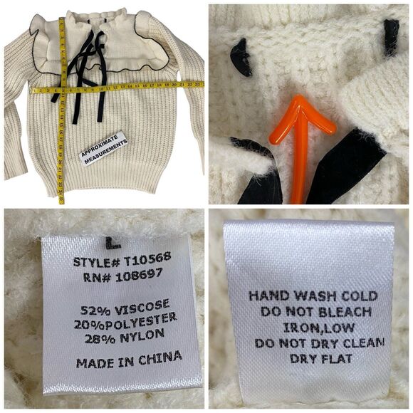 Sweater Womens Large Cable Knit Ruffle Preppy Cottage Peasant Feminine Cozy - Picture 5 of 15